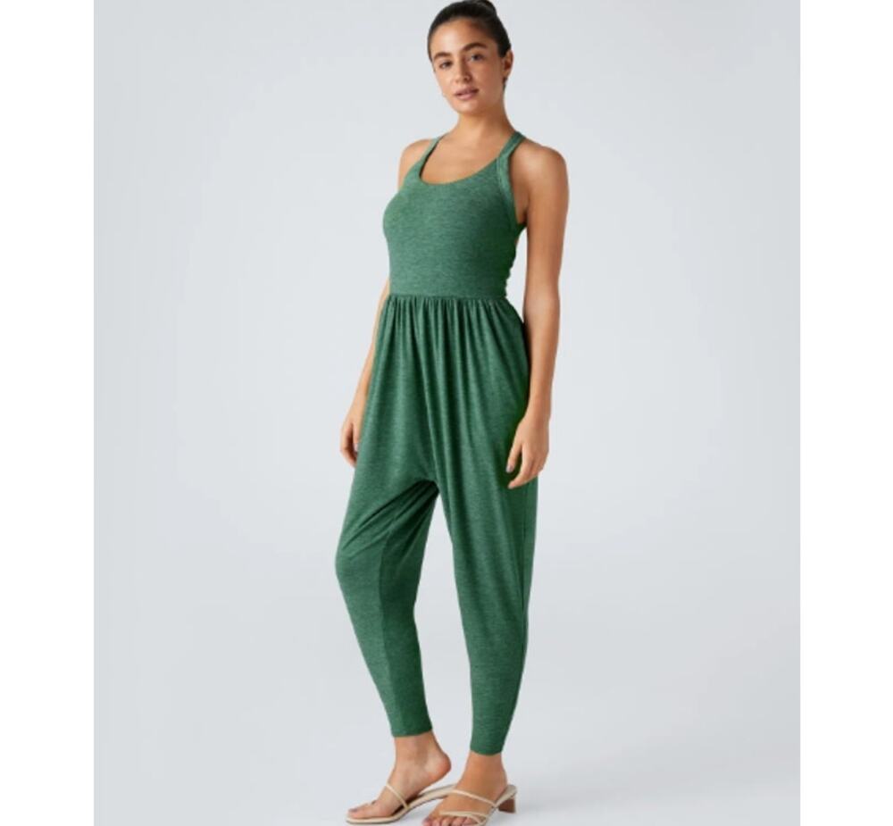 Halara Size S Green U-Neck Pocket Harem Casual Jumpsuit Easy Peezy Edition